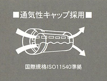 通気性キャップ( 国際規格ISO11540 準拠) を採用